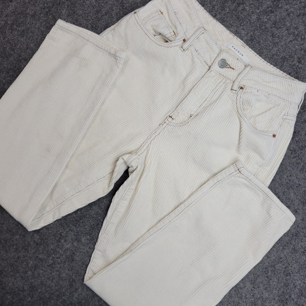 PacSun Jeans Womens 24 Ivory‎ Mom Corduroy 5 Pocket Design Straight Leg Outdoor
